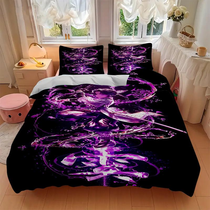 3pcs Demon Slayer Bedding Set-Perfect for Bedroom Decor, Guest Rooms, Living Areas & Hotels-Ideal Gift for Fans, Travelers, Daily Use & Spec