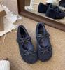Gentle Wind White Bow Fluffy Shoes Winter Wear Mary Jane One Pedal Lazy Velvet Warm Soft-soled Cotton Shoes