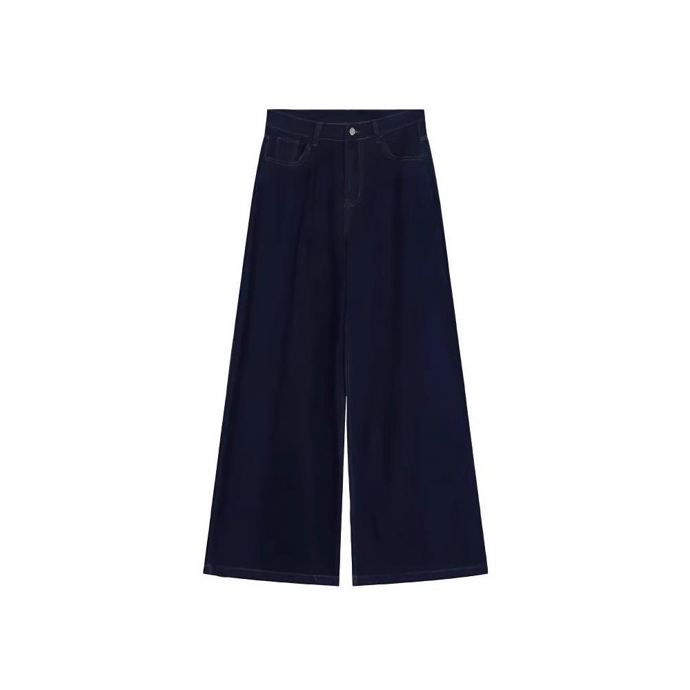 Damskie Prane Retro Dżinsy z Wysokim Stanem i Szerokimi Nogawkami – Amerykański Styl High Street, Luźny Krój, Spodnie Długie do Podłogi