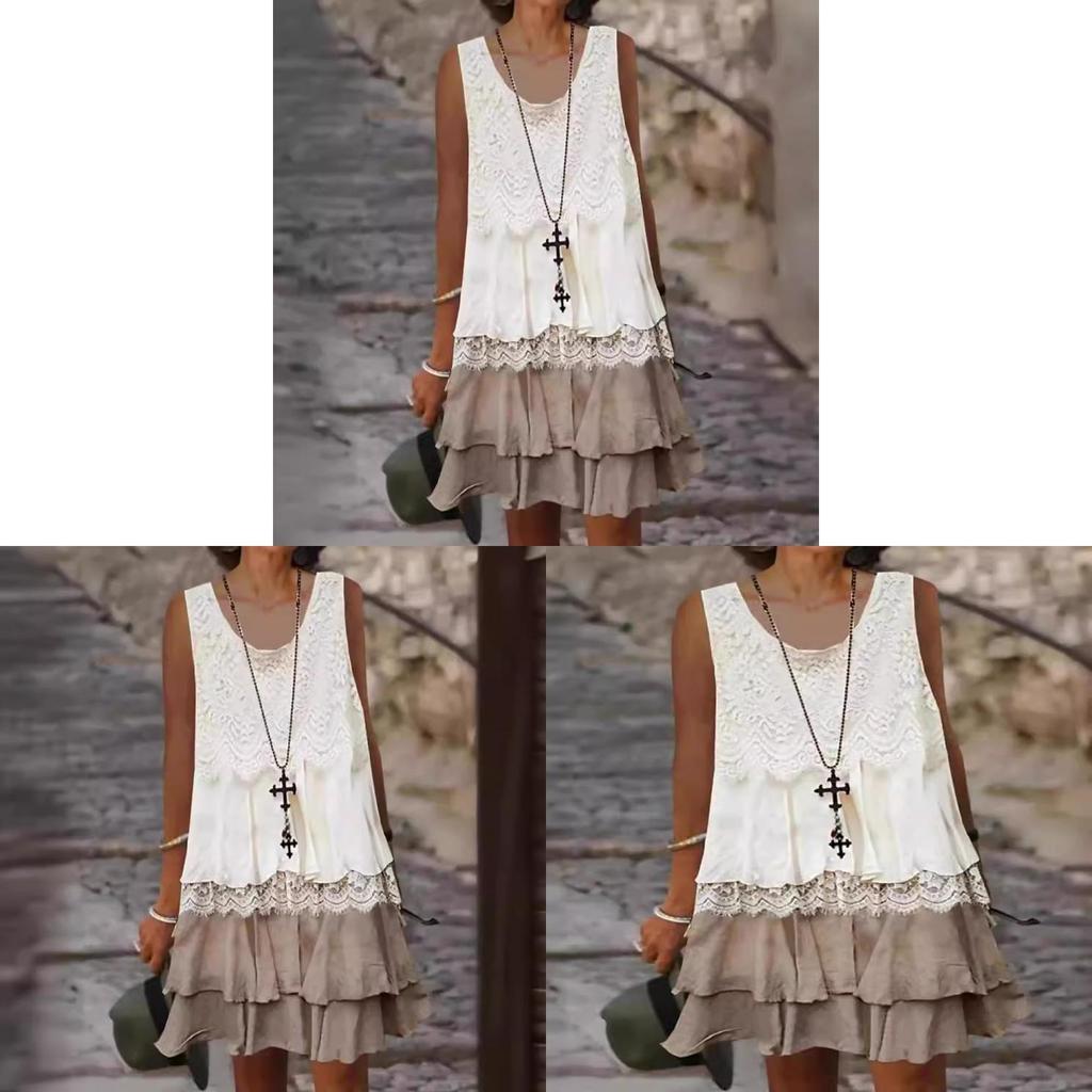 Elegant Lace Panel Sleeveless Maxi Dress For Spring Office Wear