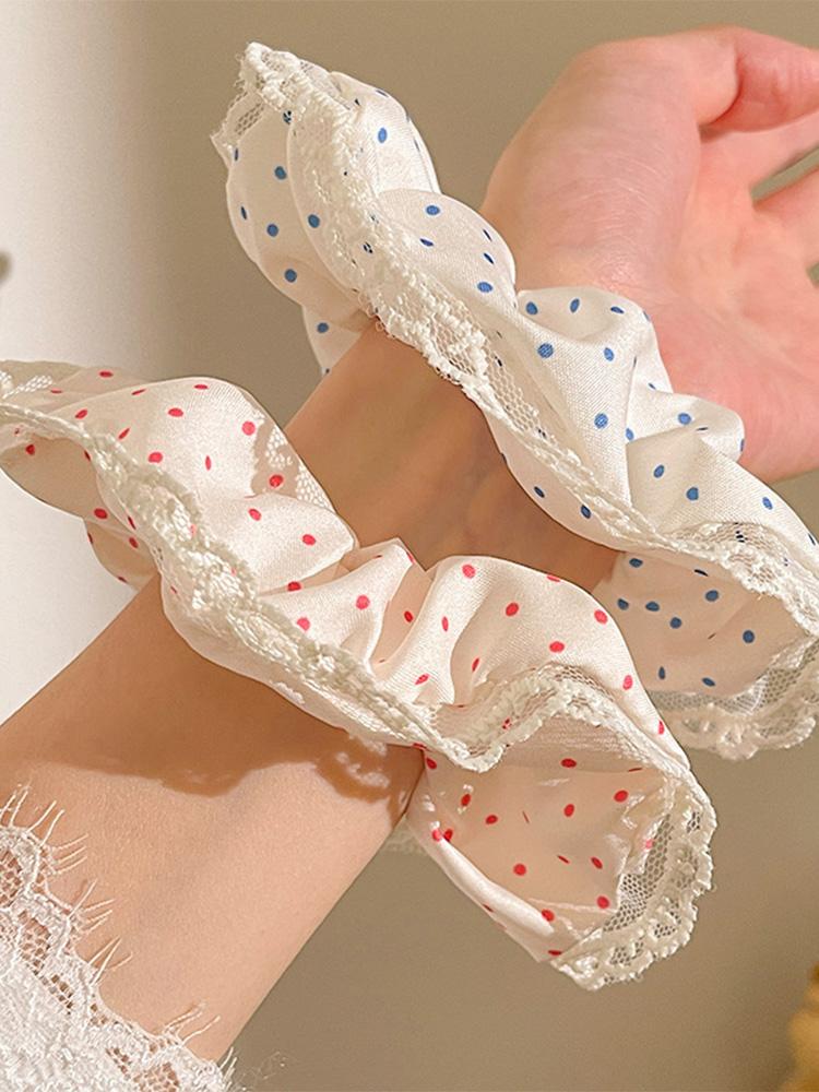 Sweet Lace Lace Hair Loop and Large Intestine Loop Korean Style Polka Dot Hair Accessories Sweet Headwear Meatballs Hair Rope