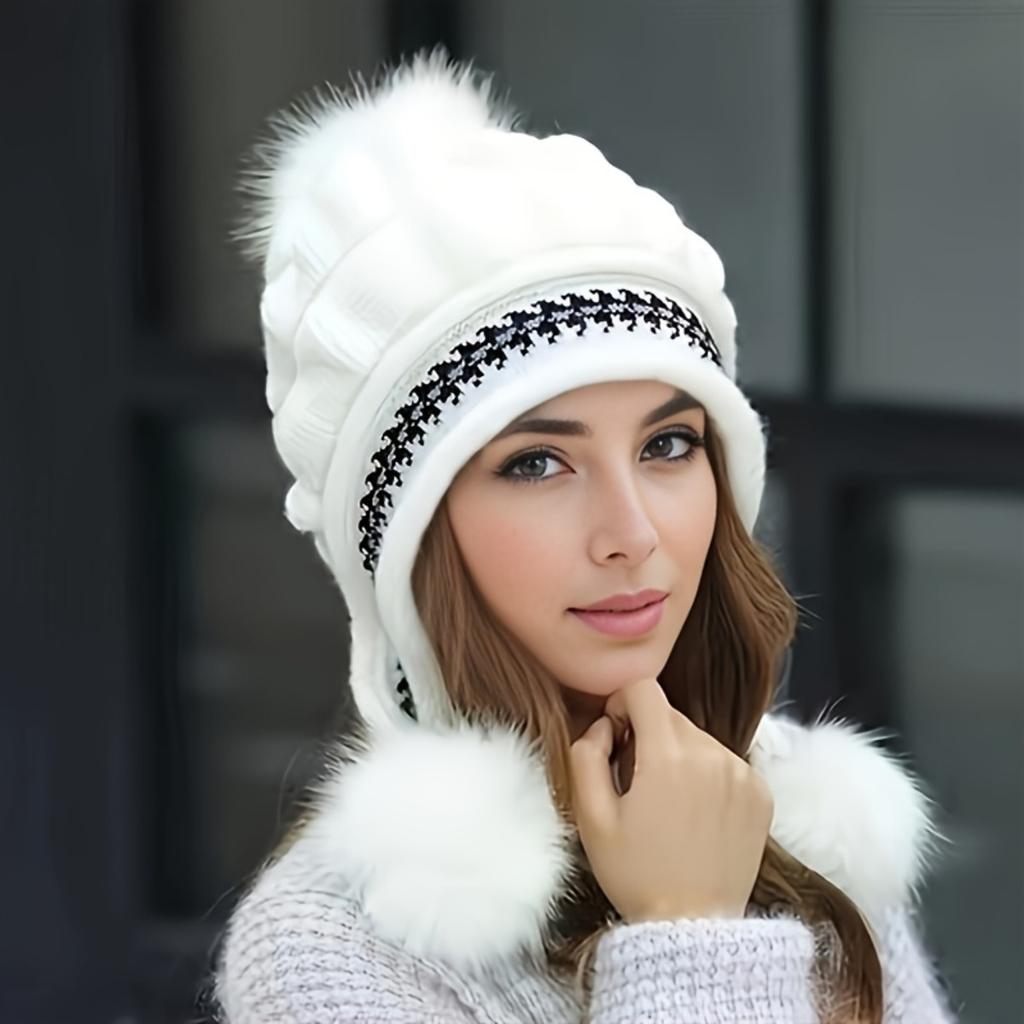 Fantasy Wool Knitted Hat with Earmuffs, Elastic Acrylic Fabric, Adjustable Brim, Storage Bag, Hand Wash or Dry Clean