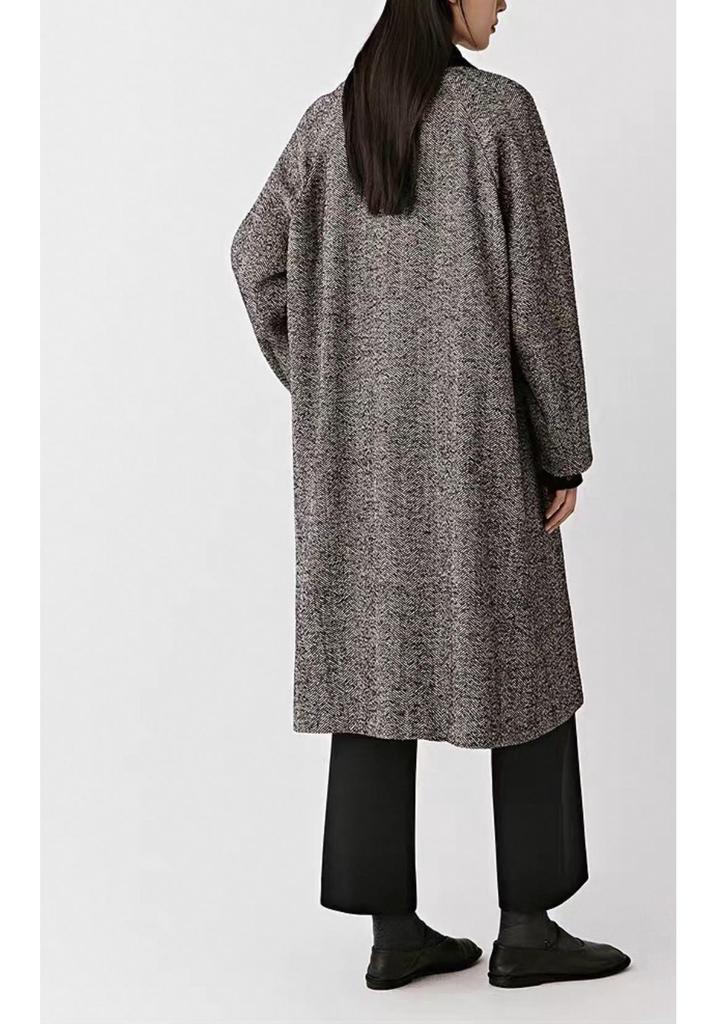 2025 Autumn Women's Wool Blend Tweed Mid-Length Lapel Coat