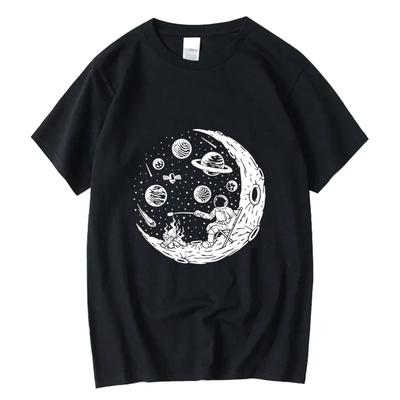 XIN YI Men's T-shirt High Quality 100% Cotton Funny Astronaut Moon Barbecue Print Casual Loose Cool Men O-neck T-shirt Tee Tops