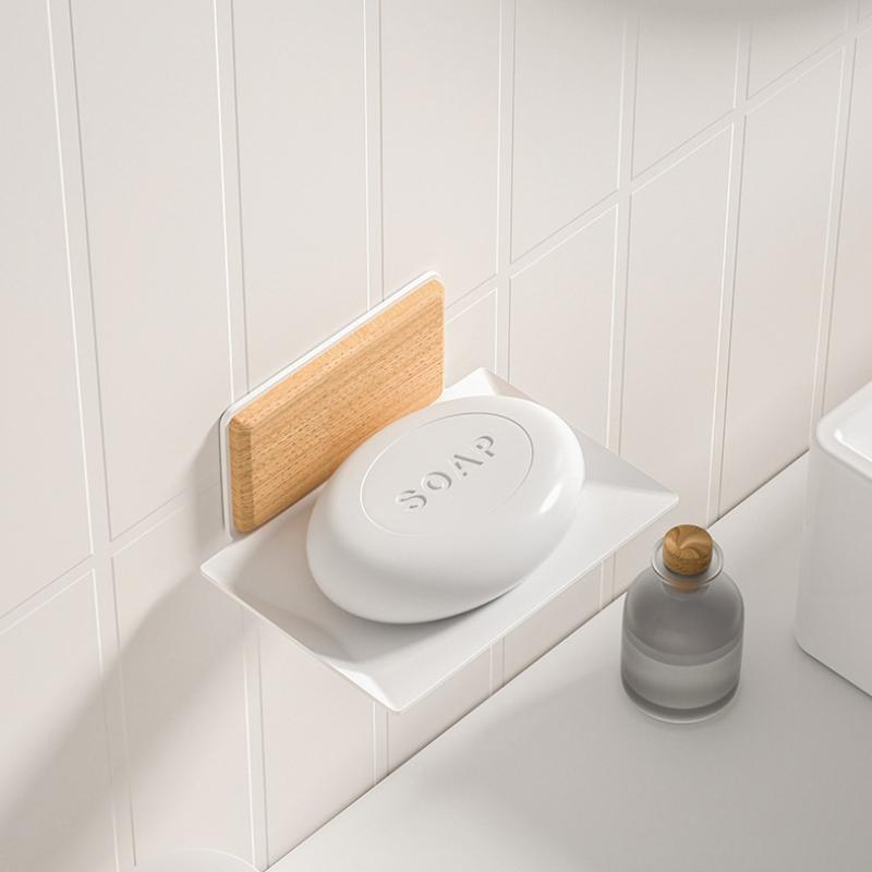 Bathroom Non Perforated Soap Box Toilet Wall Mounted Soap Dish Holder Walnut and Beech Wood Light Luxury Soap Holder