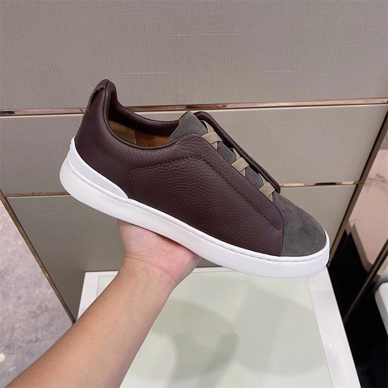 Soft baseplate shoes cross elastic band men's board shoes leather free lace-up casual shoes men's low-top lazy shoes