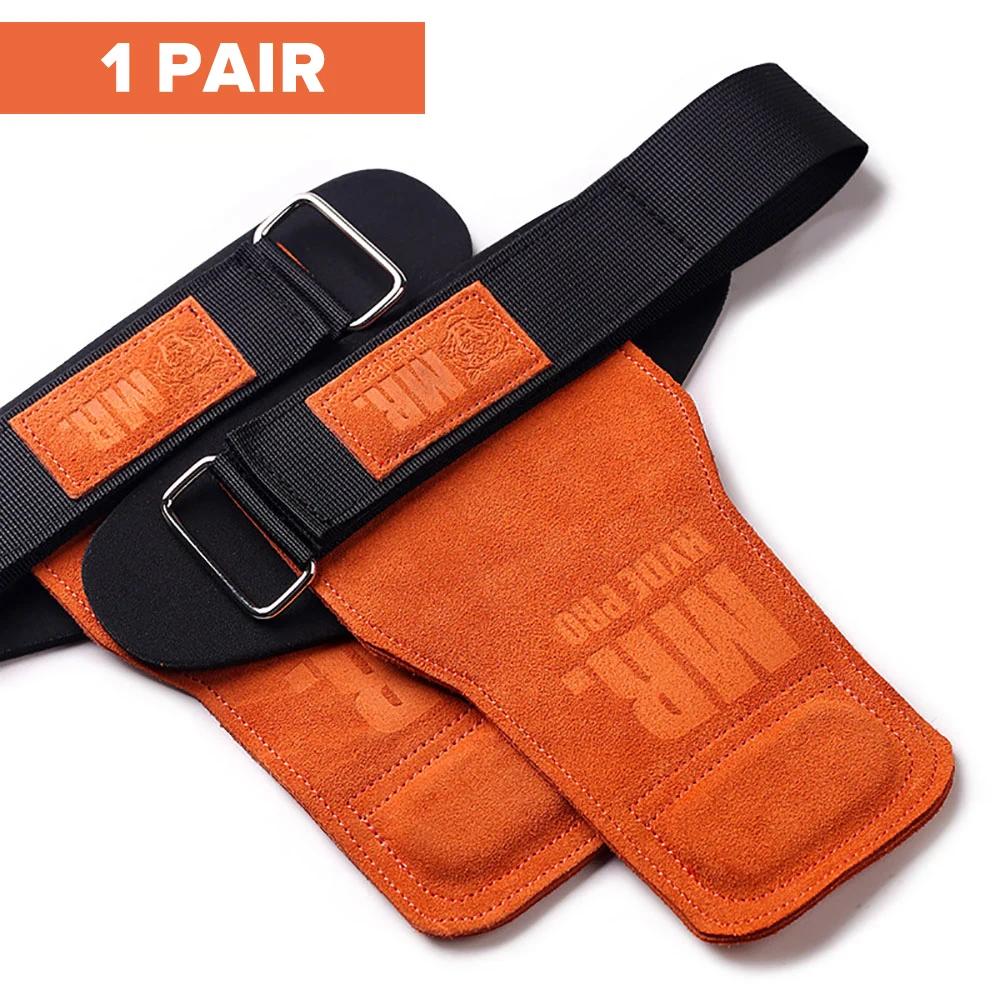 1Pair Leather Lifting Straps Gym Support Fitness Gloves Anti-Skid Grips for Weightlifting оранжевый