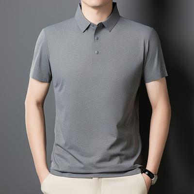 Einfarbig Brokat Ammoniak Nahtloser Kleber Polo Herren T-Shirt Mittel Dünn Revers Kurzarm