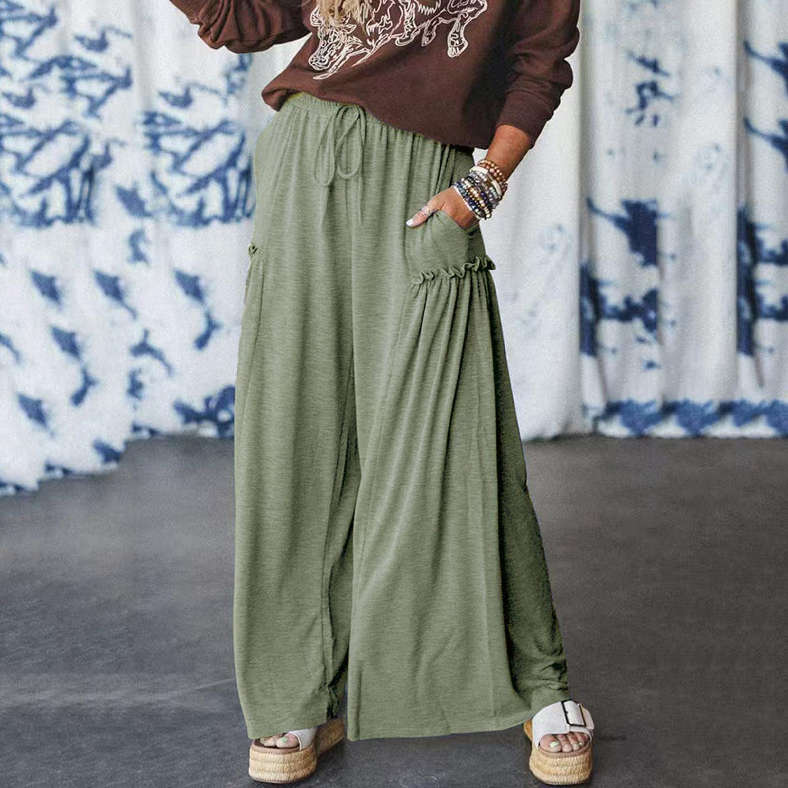 

Женские эластичные брюки с высокой посадкой, повседневного кроя, с широкими штанинами, длинные, с карманами L белый