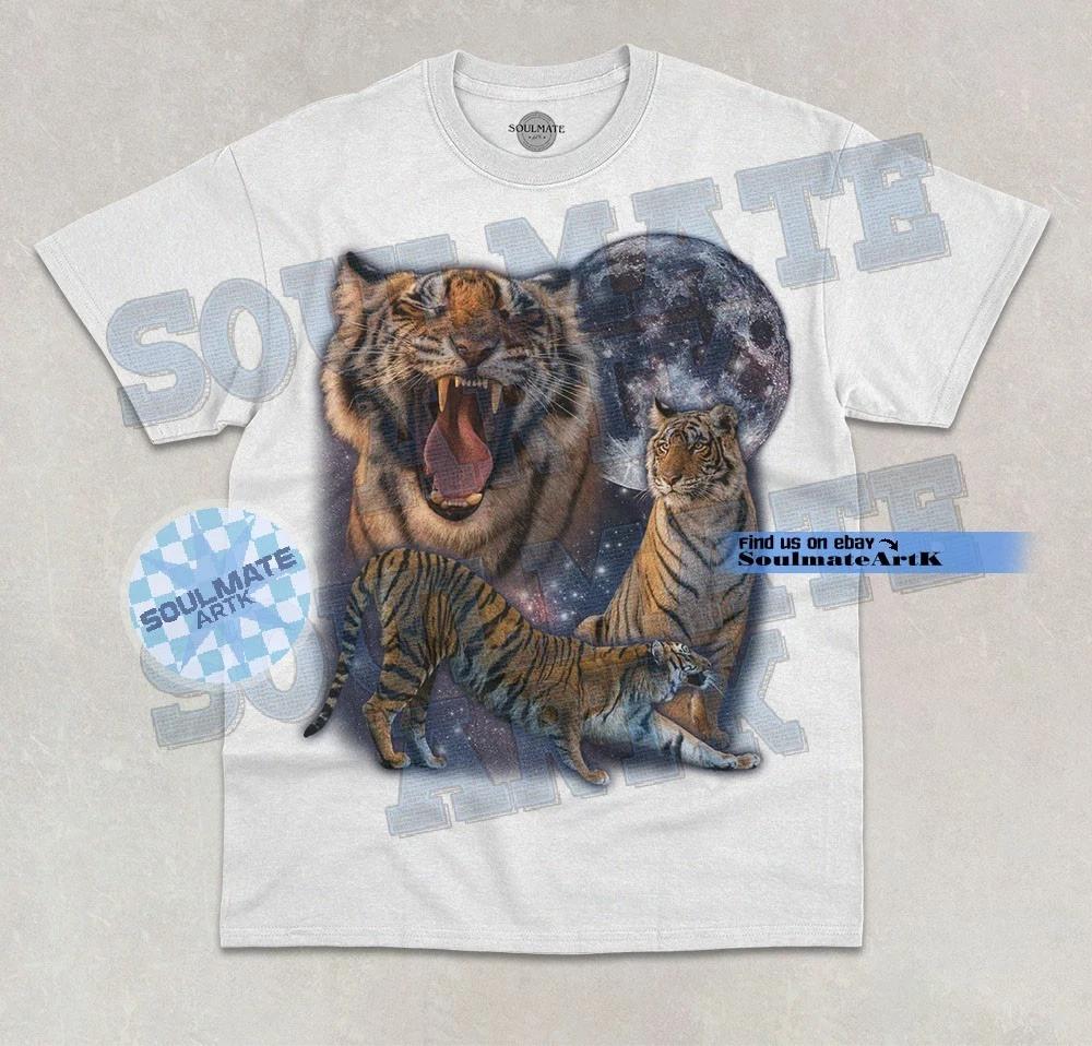 Three Tiger Moon T-Shirt Funny Tiger Animal Lover Moon Graphic Unisex Shirt 4XL