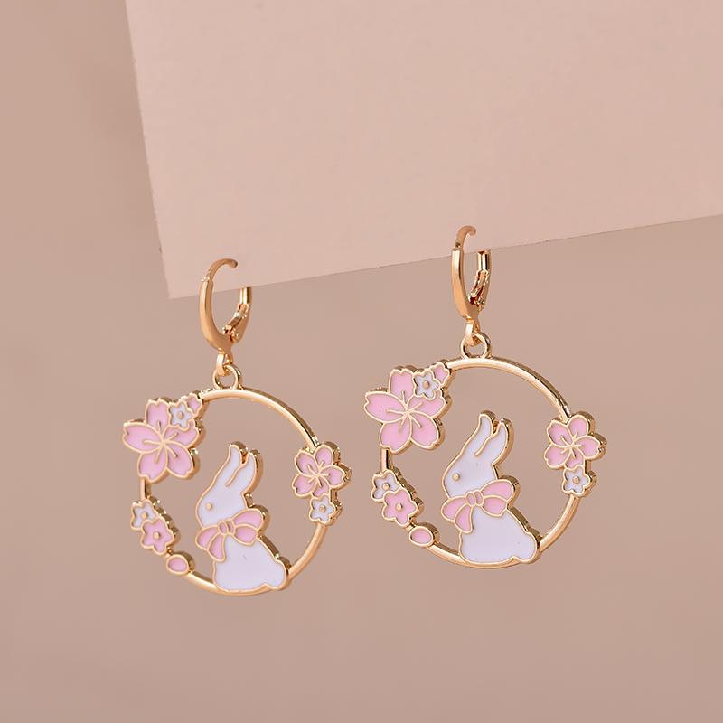 Colorful Aesthetic Animal Cat Rabbit Koi Dragon Earrings For Women Girls Enameled Delicate Gold Color Hoop Earrings Jewelry Gift
