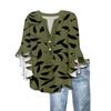 Women's Summer Tops V Neck Three-quarter Sleeves Floral Print Flowing Ruffle Sleeves Half-button Shirt