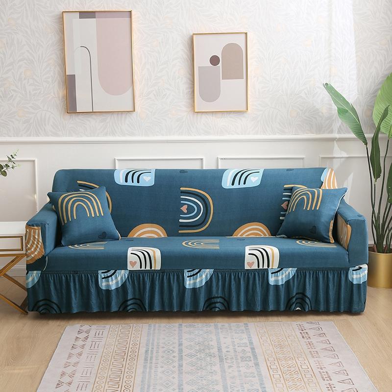 1/2/3/4 Seater Stretch Sofa Cover Elastic Printed Sofa Cover With Skirt Non-slip Armchair Slipcover for Living Room Hotel 1Pcs