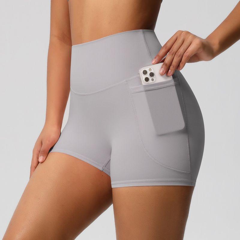 Fashion Nude Feel Brushed Pocket Sports Shorts Women's High Waist Shaping Fitness Shorts Yoga Shorts Tight