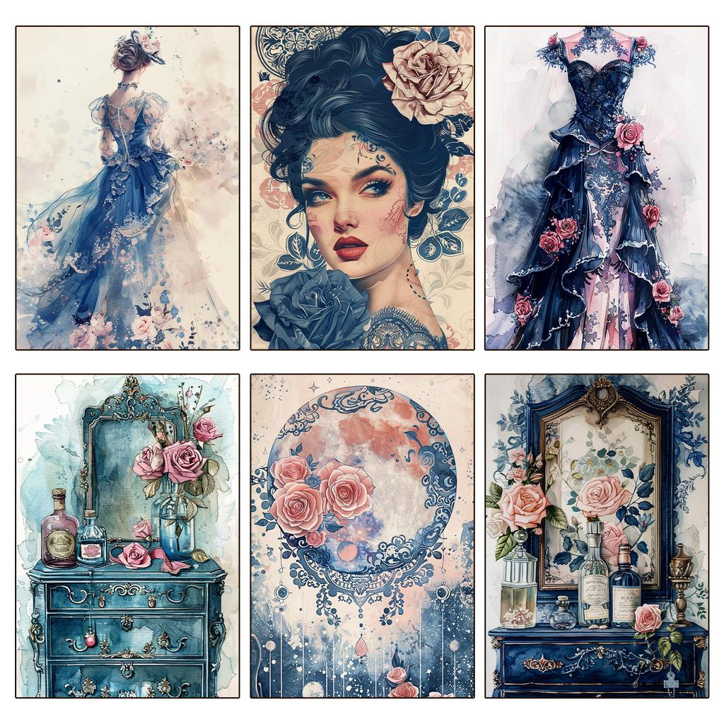 12 Retro Classical European Dresser Flowers With Beautiful Woman Elegant Lady Material Paper Background Decoration Backing Paper