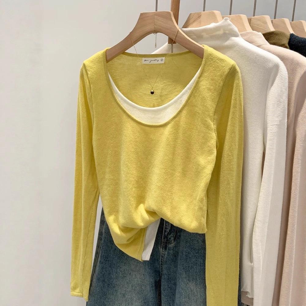 

Уникальный женский двухпредметный базовый топ с длинным рукавом, вязаный, желтого цвета, для осени/зимы 2025 Large жёлтый