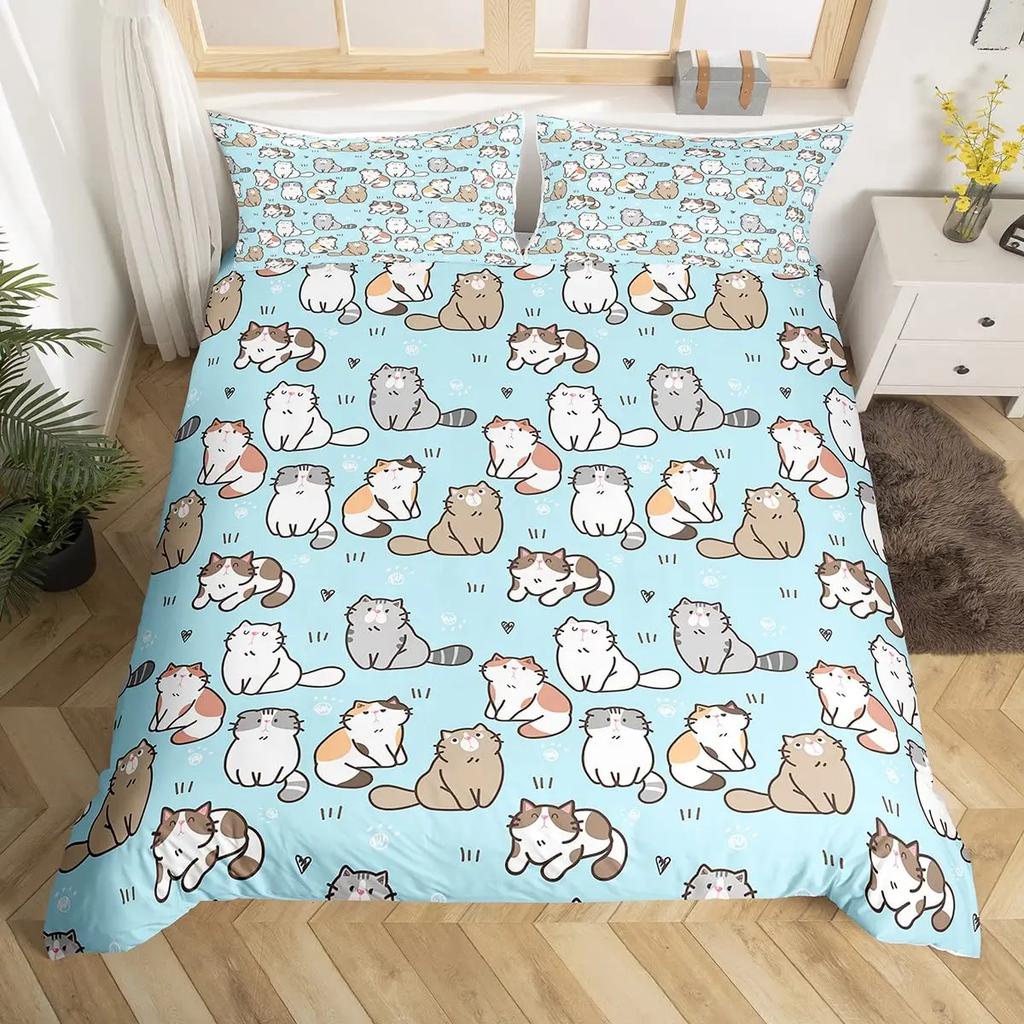 Blue Cartoon Cat Paw Print Duvet Cover For Children Boys And Girls Duvet Cover Cute Pet Cat For Bedroom Decorations Queen King