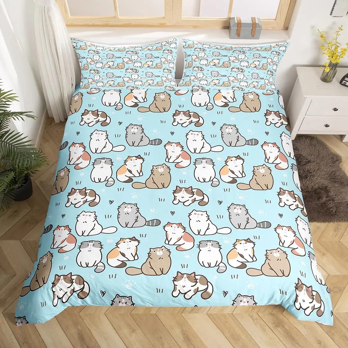 Детский мультяшный животный цветочный король королева пододеяльник кот тропические растения постельное белье цветочный чехол для одеяла полиэстер чехол для одеяла EU Single(135*200cm)3pcs