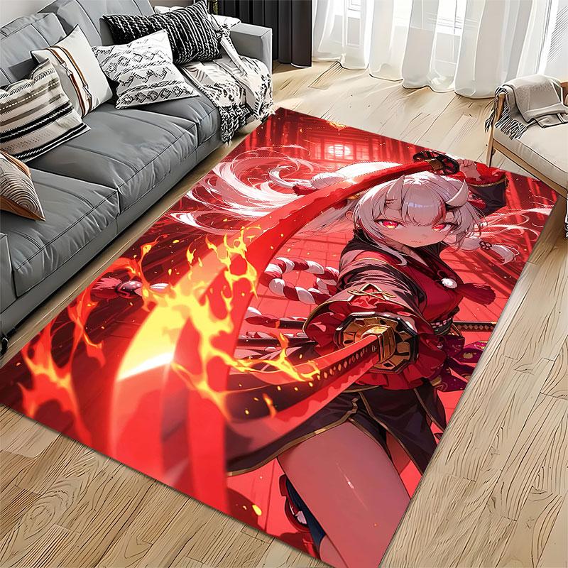 Fiery Warrior Anime Girl Design suitable as a non-slip mat for the living room or bedroom sofa