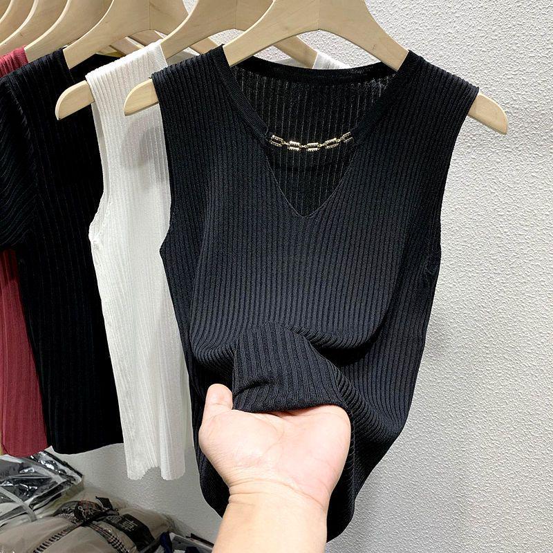 

Ice Silk Women s Sleeveless V-Neck Vest - Slim, Versatile Summer 2026 Trend M fits around 80-100 jin чорний