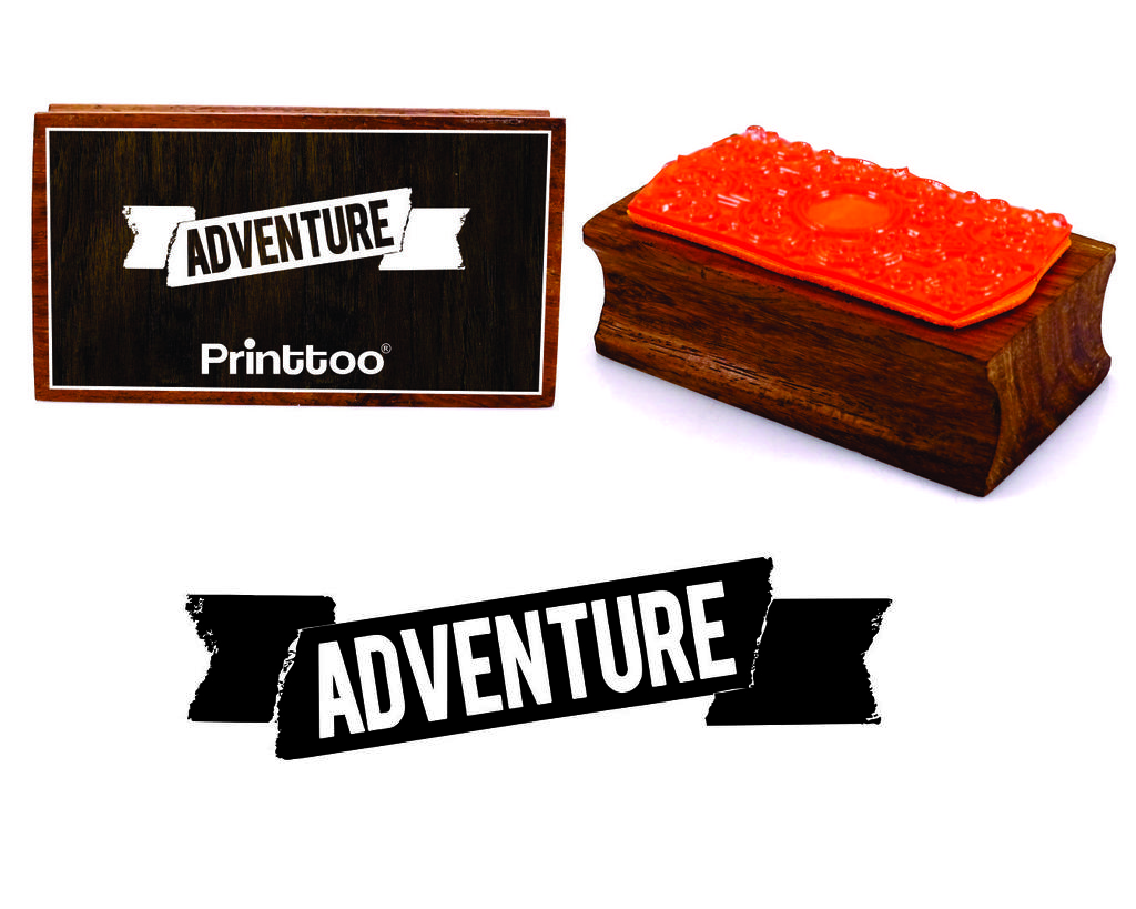 Printtoo Adventure Ribbon Banner Rectangular Wooden Rubber Stamp Block