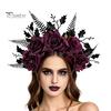 Fascia Nera con Testa di Rosa per Halloween, Fascia, Ghirlanda di Fiori e Foglie Cerchietti per Capelli Fasce, Accessori Gotici Donna Copricapo Fascia per Capelli Cosplay Festa Vestito