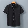 Korean Mens Short Sleeve Shirt Daily Summer Tops Pocket Solid Color Turn-down Collar 100Cotton Casual Shirts Simple Style Clothing