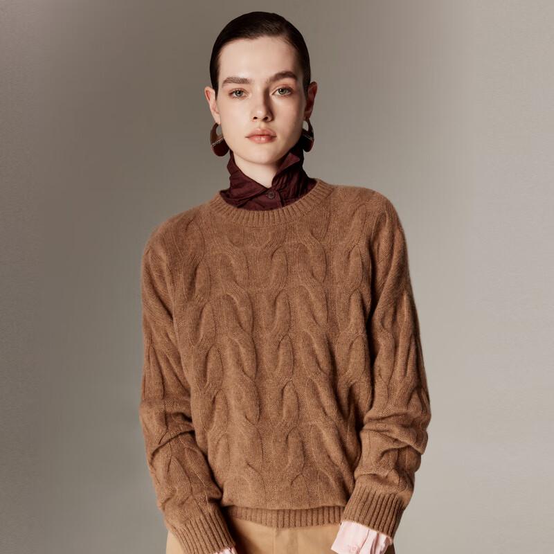 PALUOPO Women's 100% Cashmere Cable Knit Round Neck Sweater