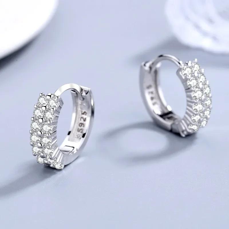 Luxury Trend Stainless Steel Crystal Round Silver Color Hoop Earring for Women Charm Zircon Dangle Earring Wedding Bride Jewelry