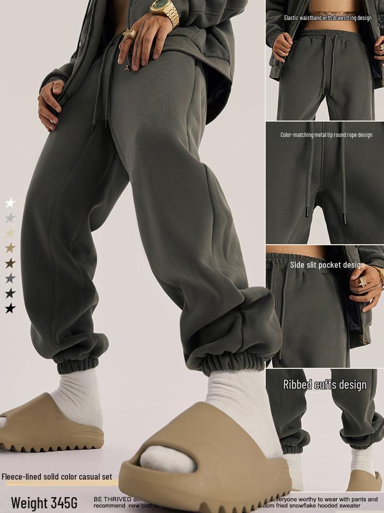 Men's 2025 Autumn Velvet Hooded Cardigan & Sweatpants Set