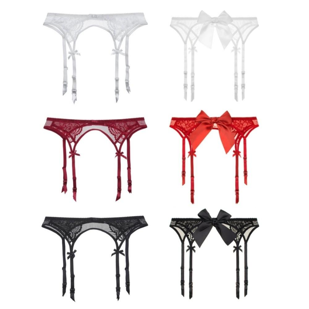 Romantic Floral Lace Garter Belt Adjustable Straps Transparent Underwear Suspender Belt Bow Garters for Stockings Intimate Wear