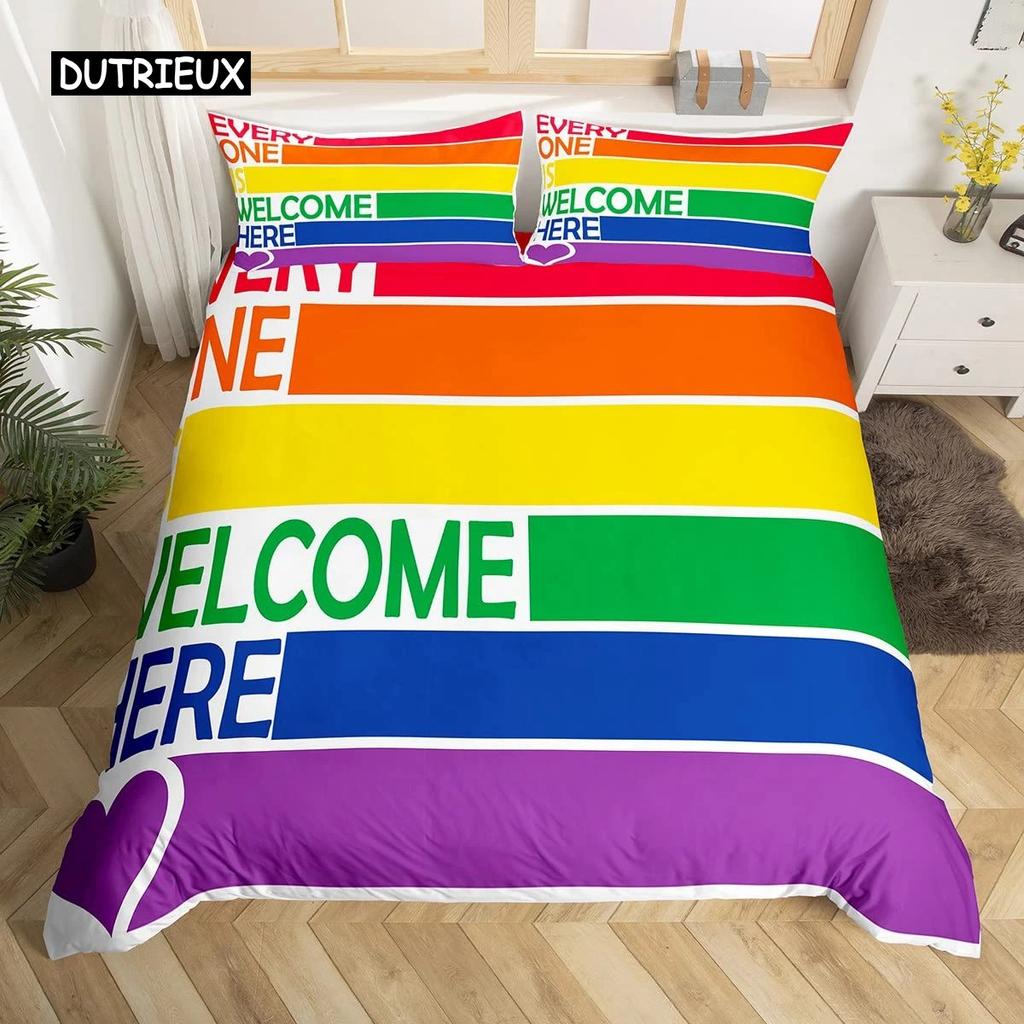 Love Is Love Duvet Cover Rainbow Bedding Collection Pride For Love Theme Romantic Comforter Cover Colorful Cartoon Car Bedspread Cover