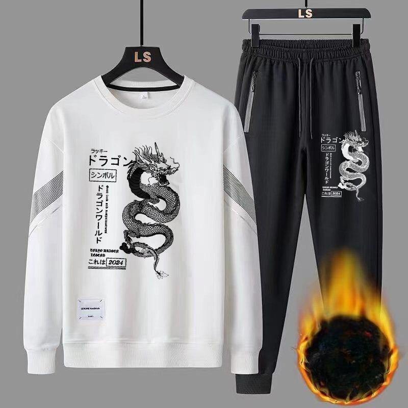 Spring and Autumn Men Tracksuit Casual Sportswear Couple Fashion Crewneck Hoodie Two-piece Set