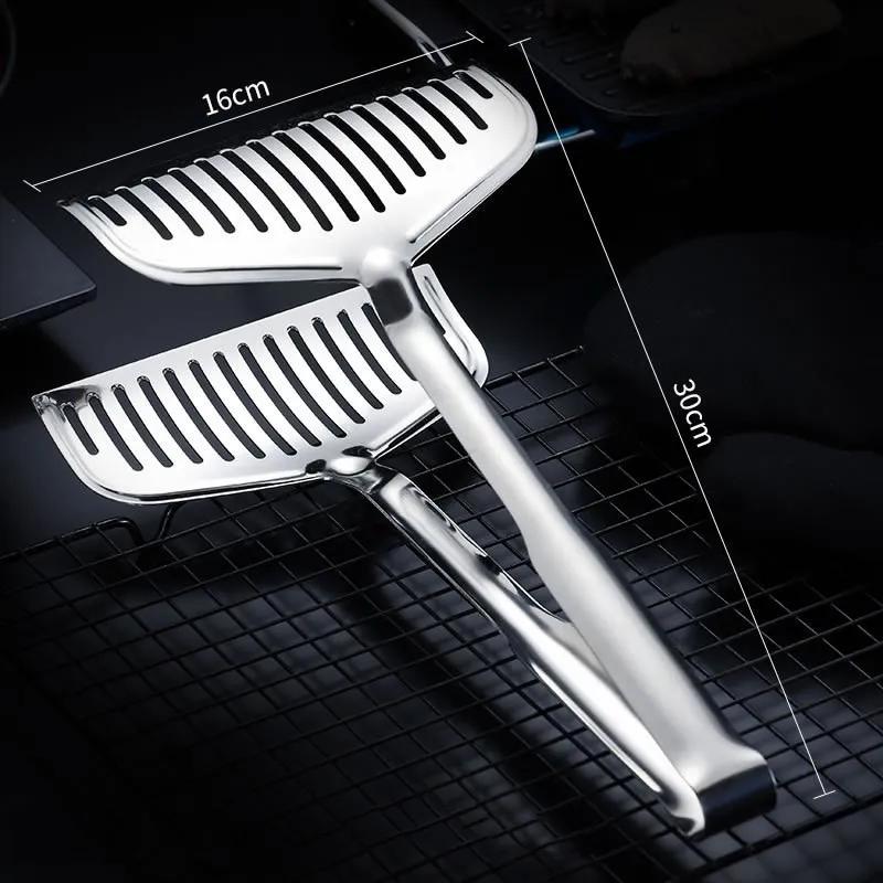 Barbecue Cooking Tongs Stainless Steel Fried Fish Flipping Spatula Tongs Clip For Fish Beef Steak Bread BBQ Grilling Tools