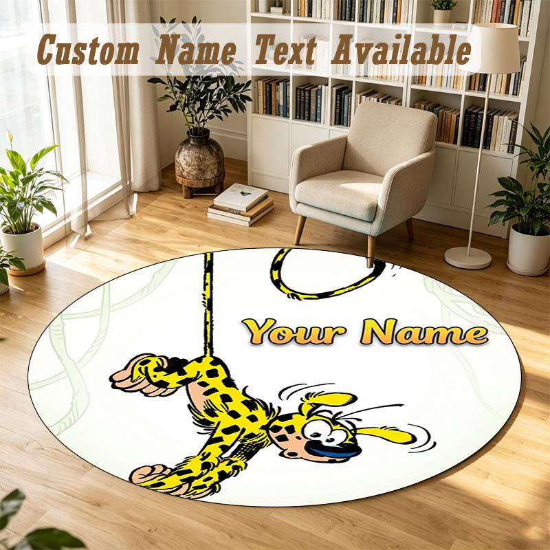 Marsupilami Personalized Round Rug Support Custom Name, Soft Home Decor Mat