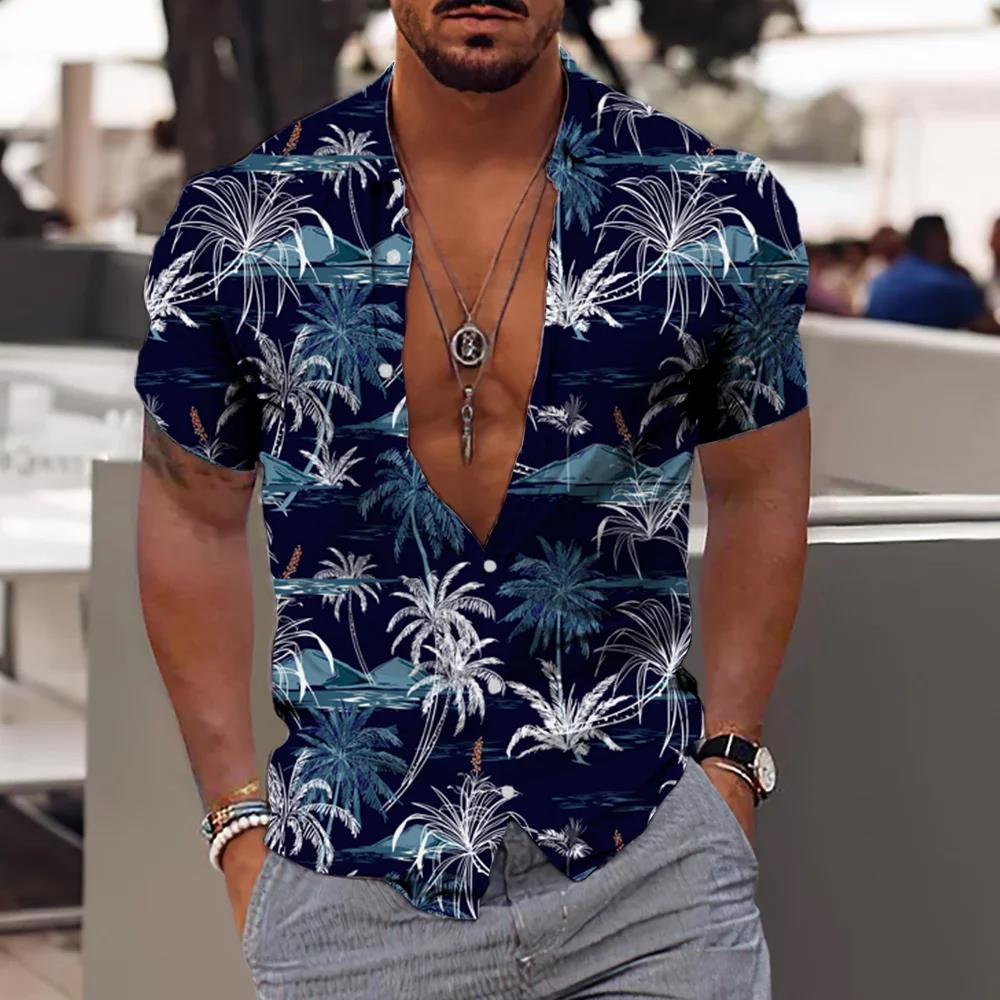 Camicia Comoda da Uomo Albero di Cocco Stampa 3D Hawaiana Spiaggia S-6XLl Manica Corta Top alla Moda Casual
