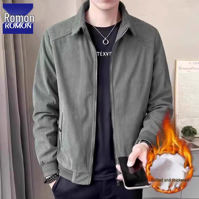 Romon Men's Corduroy Lapel Jacket - 2025 Trendy Spring/Autumn Casual Business Coat