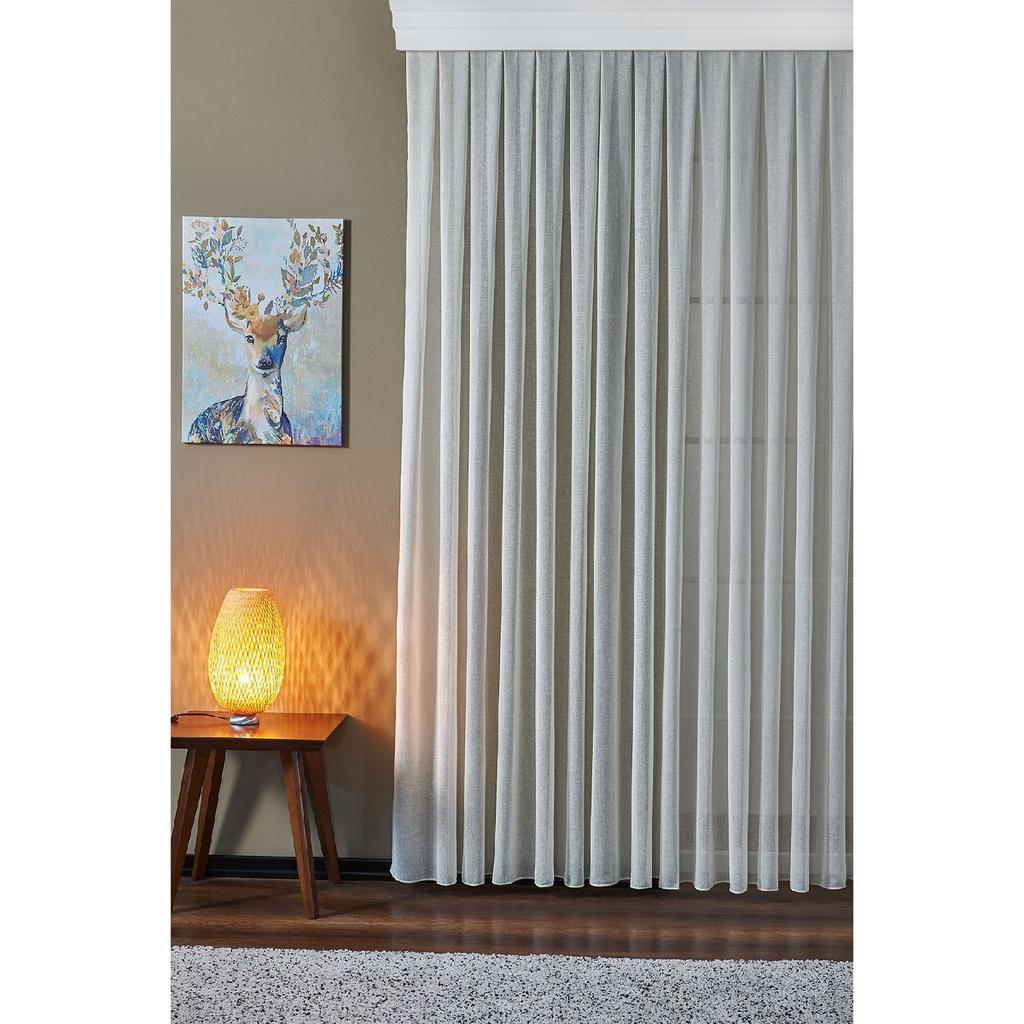 Anthracite Non-iron Linen Plain Tulle Curtain Geneva Pleatless Drawstring Extrafor