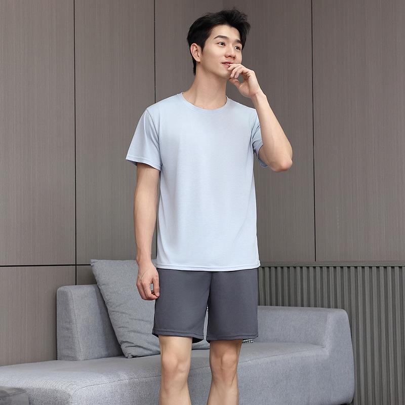 Herren Sommer Kühlendes Pyjama-Set - Kurzarm und Shorts, Lässige und Leichte Hauskleidung