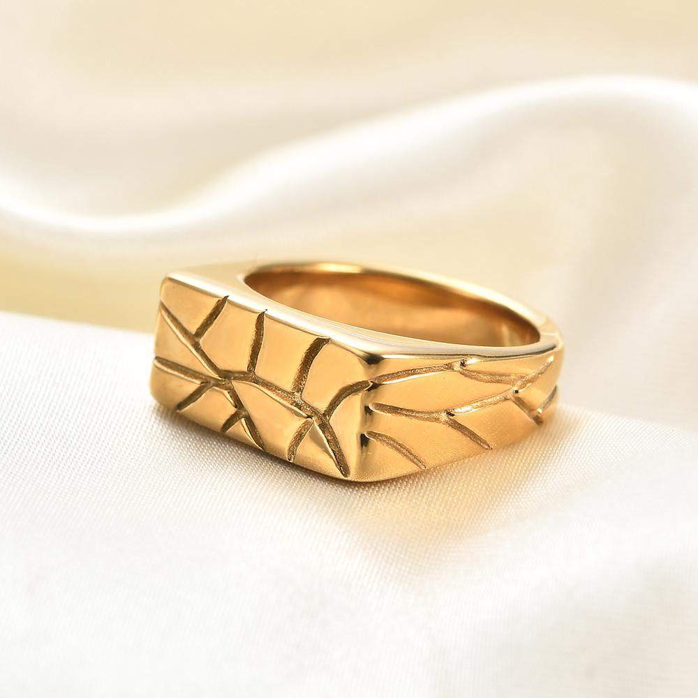 New Retro Stainless Steel Rings for Women Men Irregular Cracked Wide Ring Gold-plated Jewelry Party Wedding Gift Wholesale