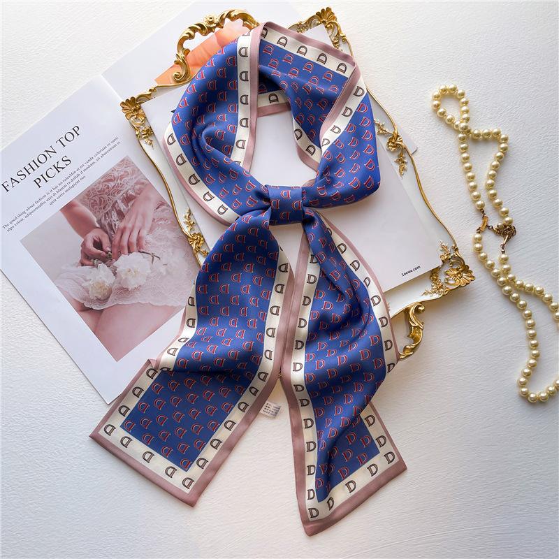 Women Luxury Design Print Silk Ribbon Female Foulard Floral Headband Neck Tie Bag Suit Scarf Hair Band Kerchief Neckerchief