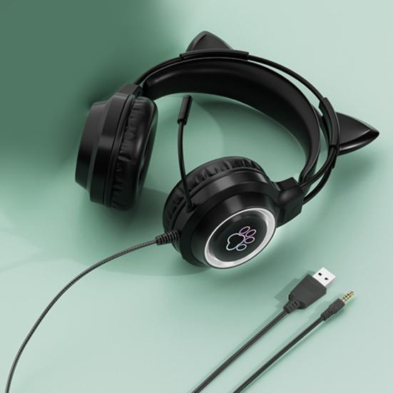 Wired Earphone 360 Degree Surround Sound Noise Cancelling with Mic RGB Light Wired Headset Gaming Supplies