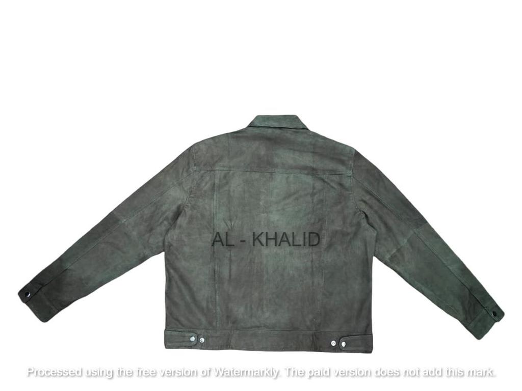 Handmade Green Leather Jacket Suede Men's Genuine Biker Motorcycle Lambskin