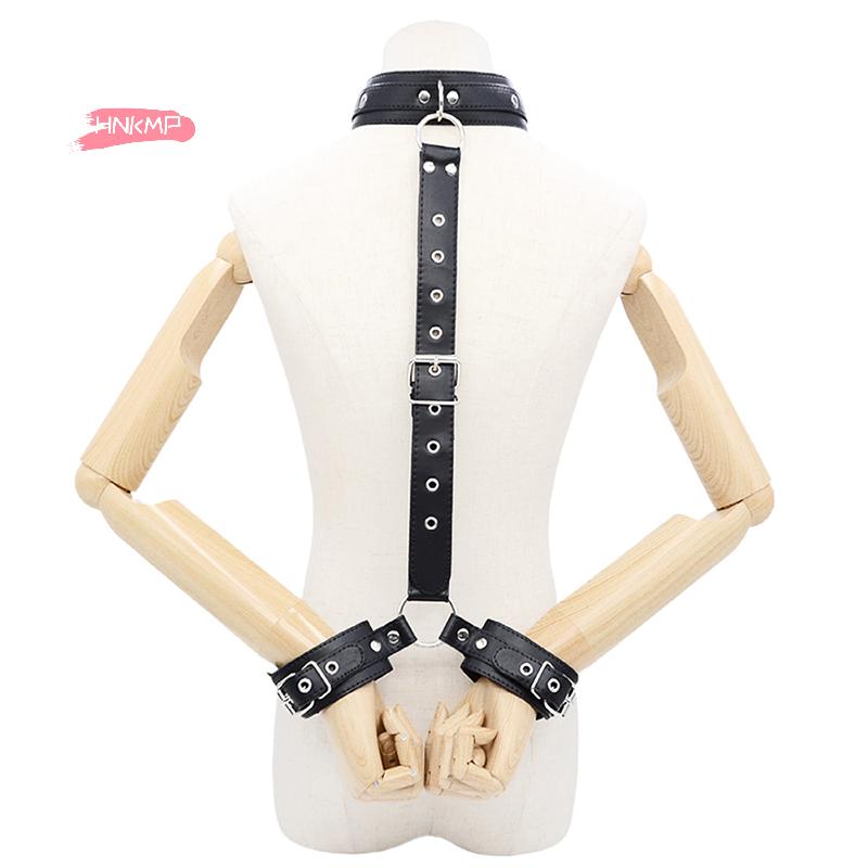 Adjustable Neck to Wrist Restraints Kit Sexy Women's behind Back Handcuffs Collar for Couples Bondage Set with Sex Game Tool