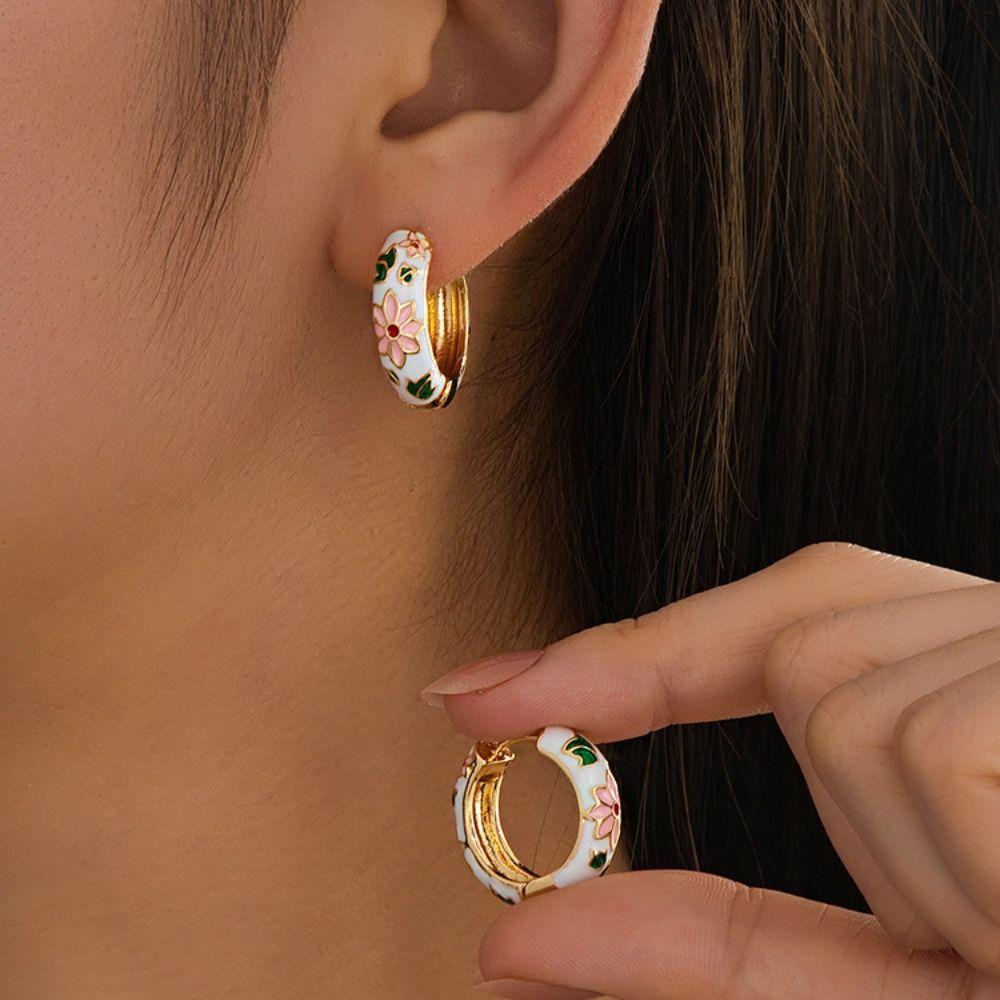 Traditional Chinese Style Earrings Korean Hoop Ear Buckle Round Small Hoop  Jewelry