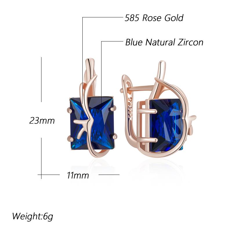Square Blue Natural Zircon Drop Earrings For Women Fashion  Rose Gold Color High Quality Daily Fine Vintage Jewelry