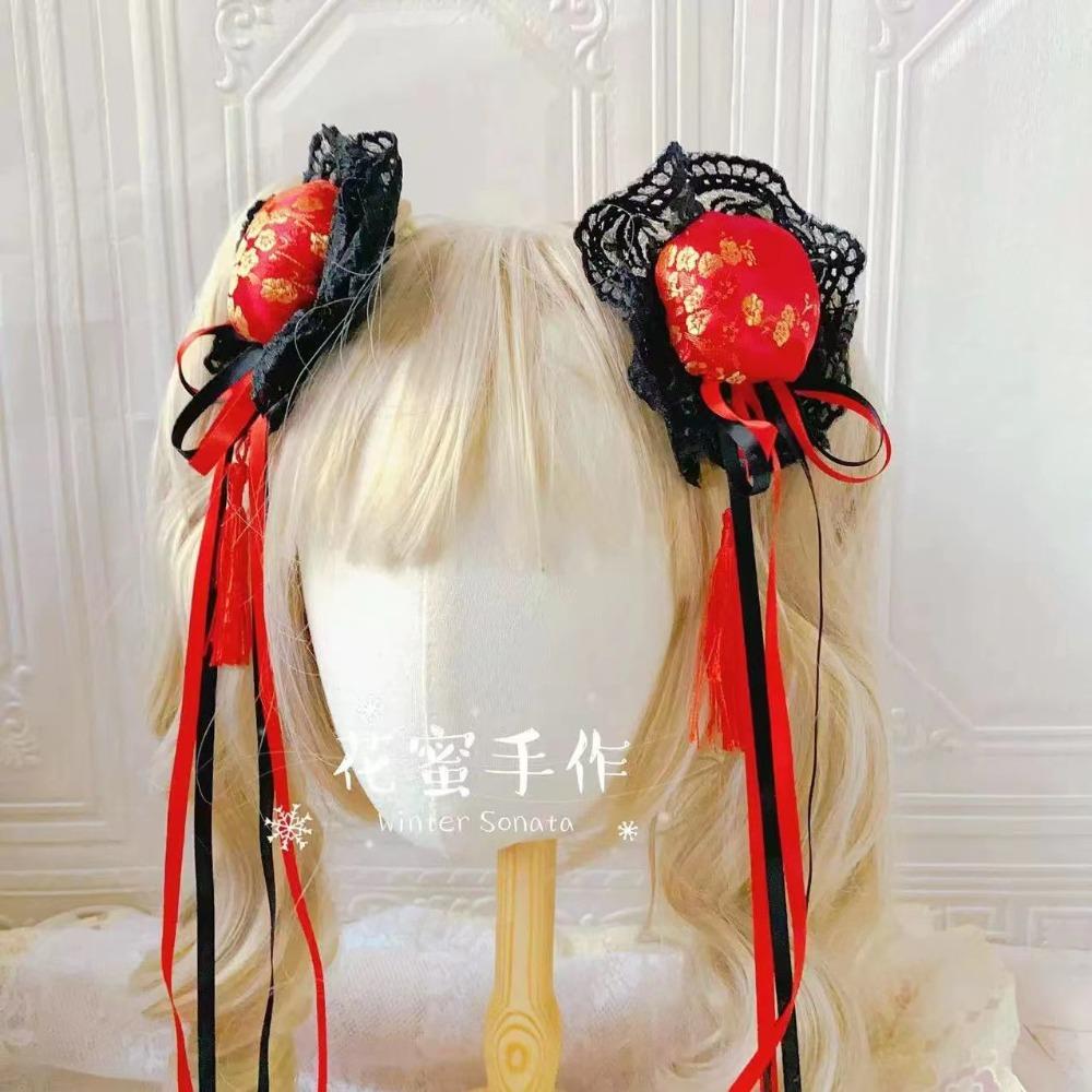Women's Harajuku Steampunk Headwear Edge Clip Accessories Girls Chinese Style Bun Headpiece Tassel Lolita Y2K Gothic Hairpins