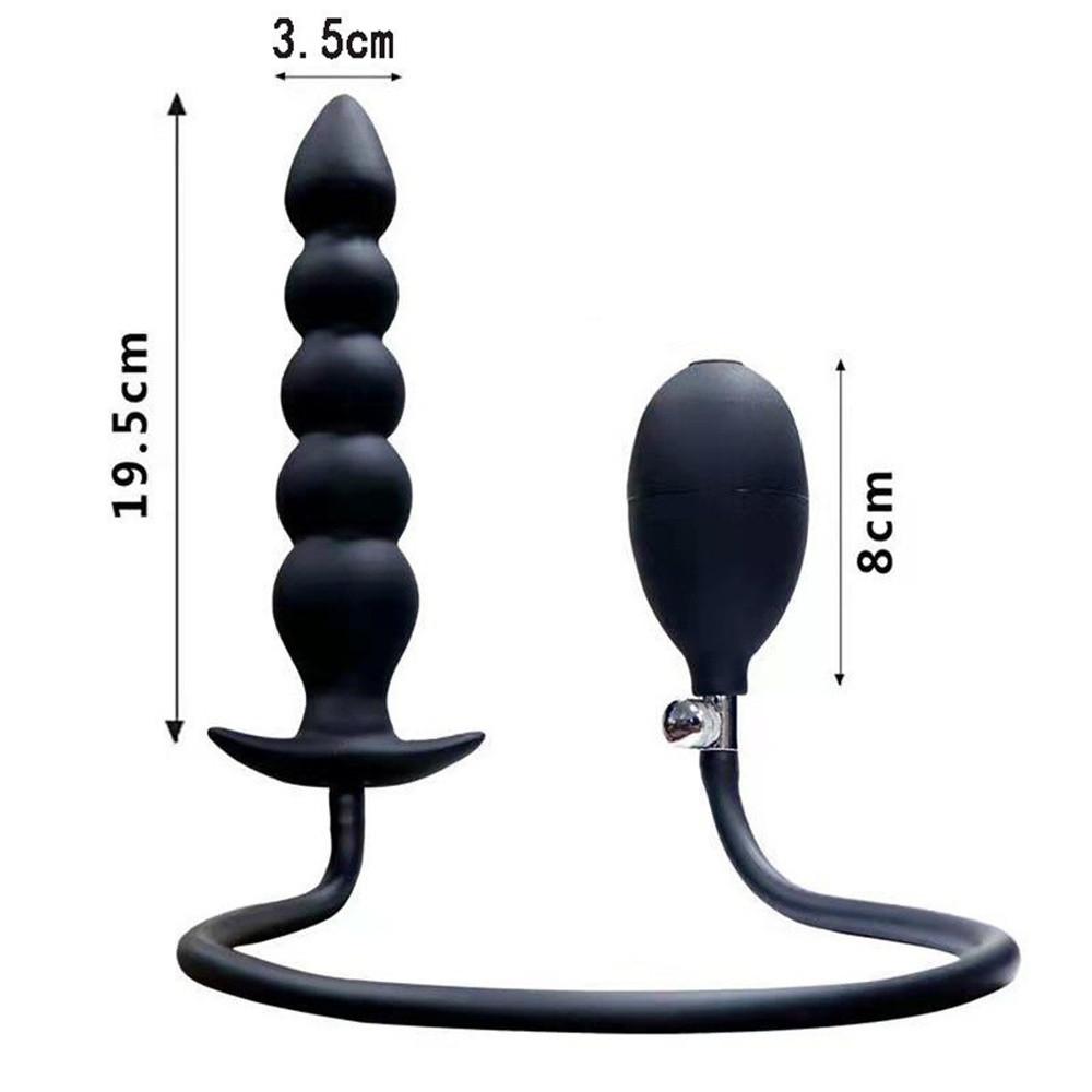 Super Long 5 Beads Inflatable Anal Plug Silicone Column Expandable Big Butt Plug Dildo Pump Ass Dilator Bdsm Sex Toy for Couples