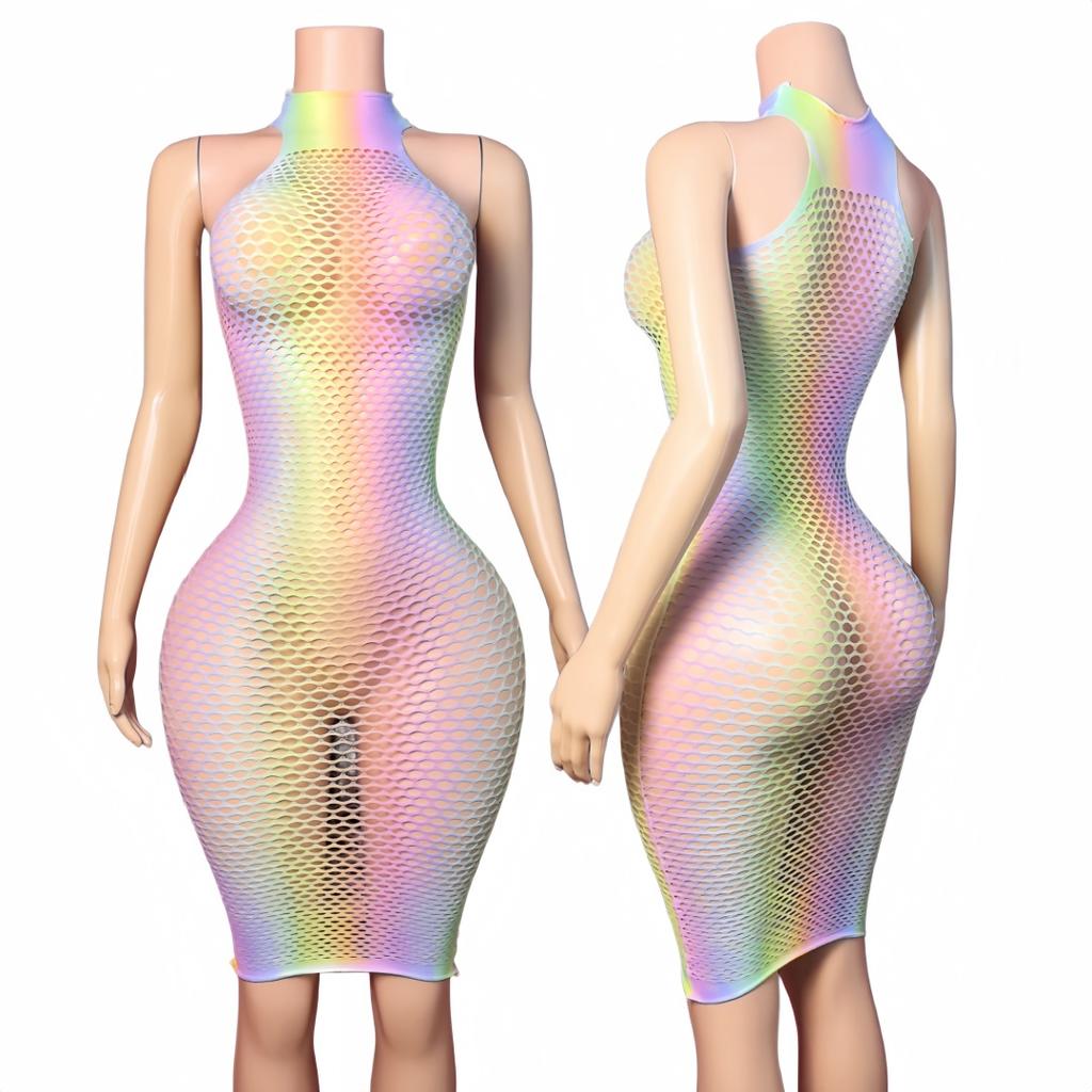 Sexy Lingerie Sex Bodycon Dress Fishnet Clubwear Beach Christmas Valentine's Day Women's Rainbow Babydolls Dresses