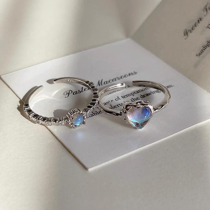 Chic Copper Adjustable Heart Design Moonstone Zirconia Ring For Stylish Women
